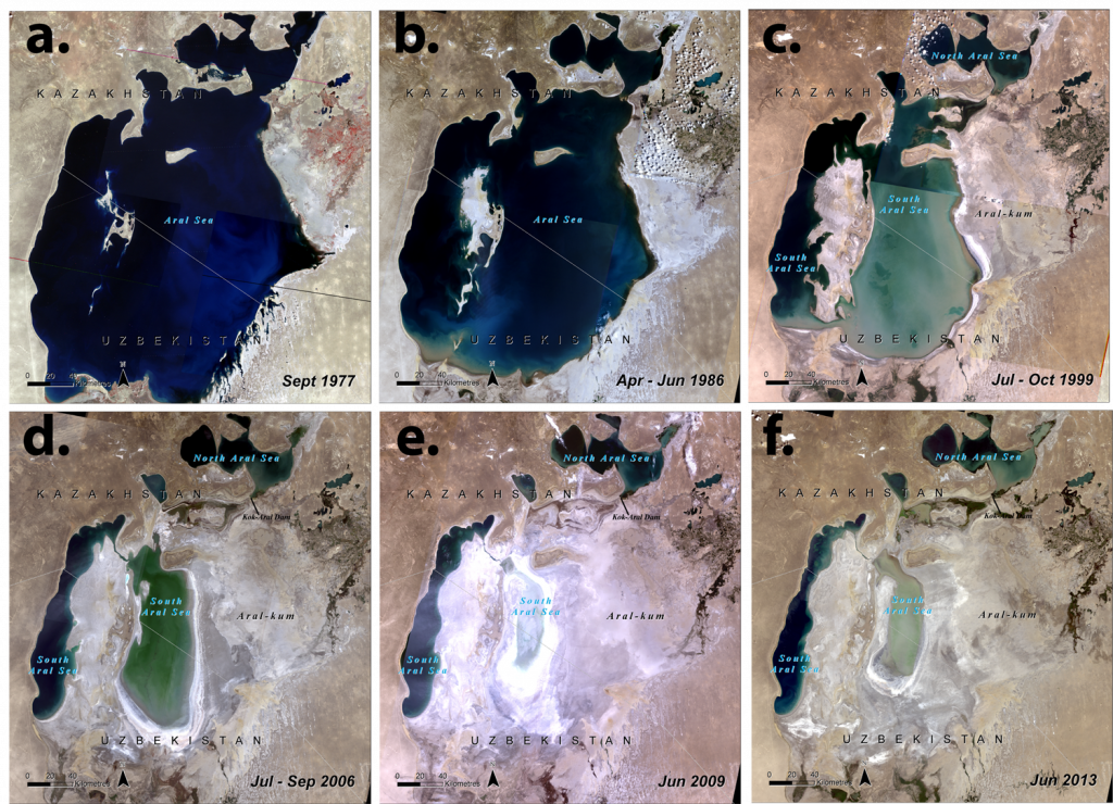 O Mar de Aral praticamente desapareceu depois de anos de cultivo de algodão em suas margens.