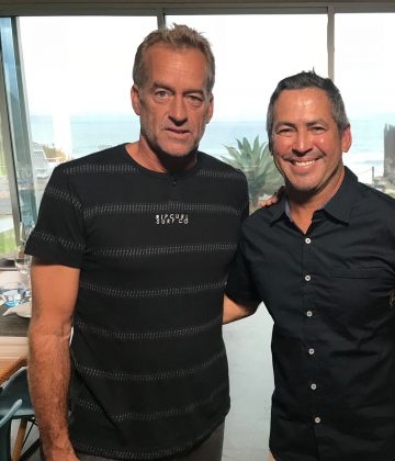 Tom Curren e Fabio Gouveia, Mundial Master 2018, Açores, Portugal. Foto: Arquivo pessoal Fabio Gouveia.