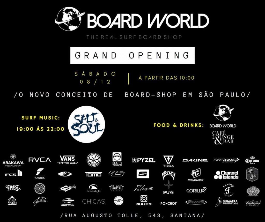 Cartaz da festa de inauguração da Board World.
