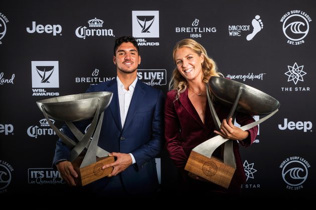Gabriel Medina e Stephanie Gilmore, WSL Awards 2019, Gold Coast, Austrália. Foto: WSL / Cestari.