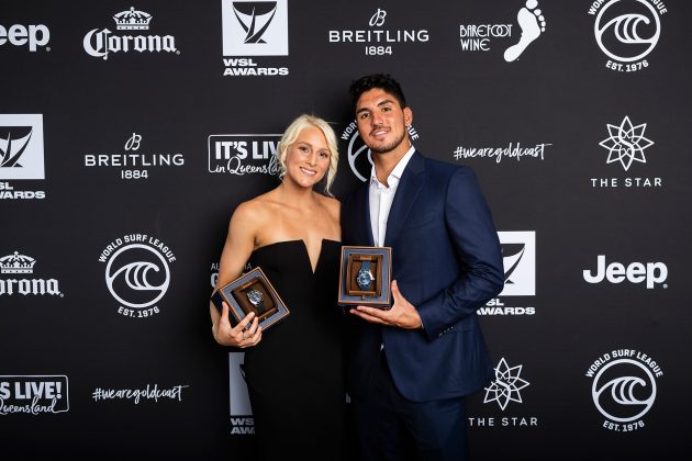 Tatiana Weston-Webb e Gabriel Medina, WSL Awards 2019, Gold Coast, Austrália. Foto: WSL / Cestari.