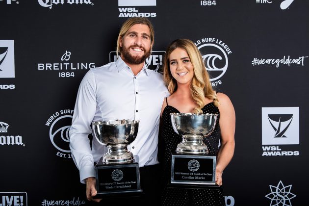 Wade Carmichael e Caroline Marks, WSL Awards 2019, Gold Coast, Austrália. Foto: WSL / Cestari.
