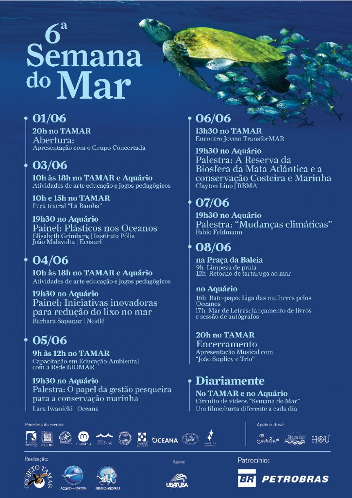 Cartaz com a programação da sexta Semana do Mar em Ubatuba.