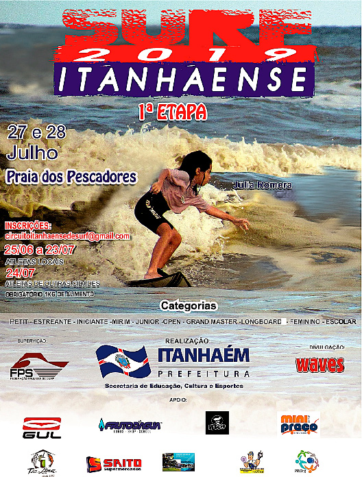 Cartaz da primeira etapa do Circuito Itanhaense de Surf 2019.
