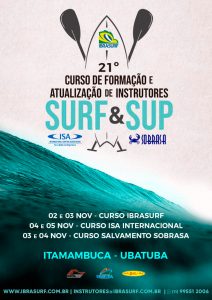 Cartaz do 21º Curso de Formação e Atualização de Instrutores de Surf e SUP.