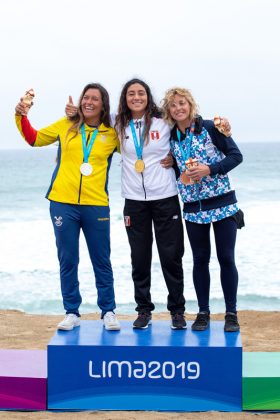 Pódio surfe, Jogos Pan-Americanos 2019, Punta Rocas, Peru. Foto: ISA / Jimenez.