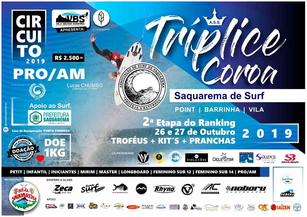 Lucas Chumbo no cartaz da 2a etapa do circuito Tríplice Coroa Saquarema de Surf.