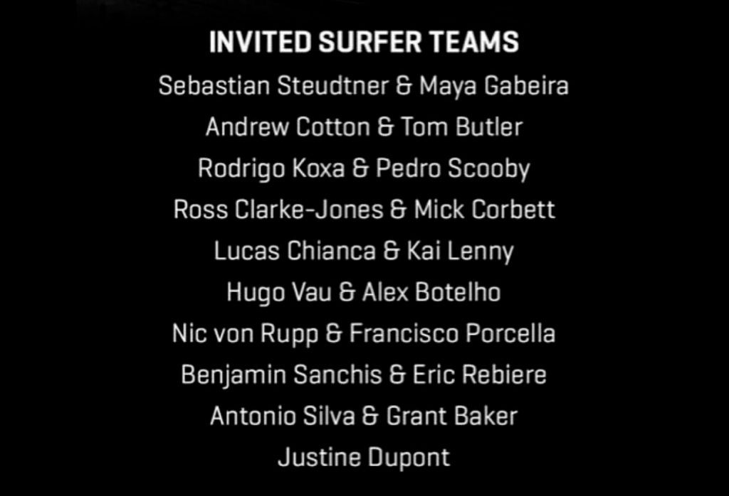 Lista de convidados até o momento para o Nazaré Tow Surfing Challenge 2019 / 2020.