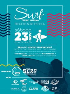 Cartaz do surfe treino promovido pela ONG Esporte Vida.