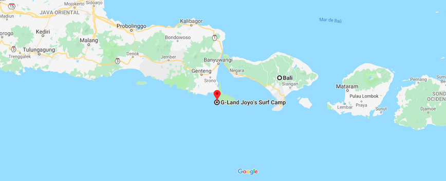 G-Land está localizada no lado oriental da ilha de Java.