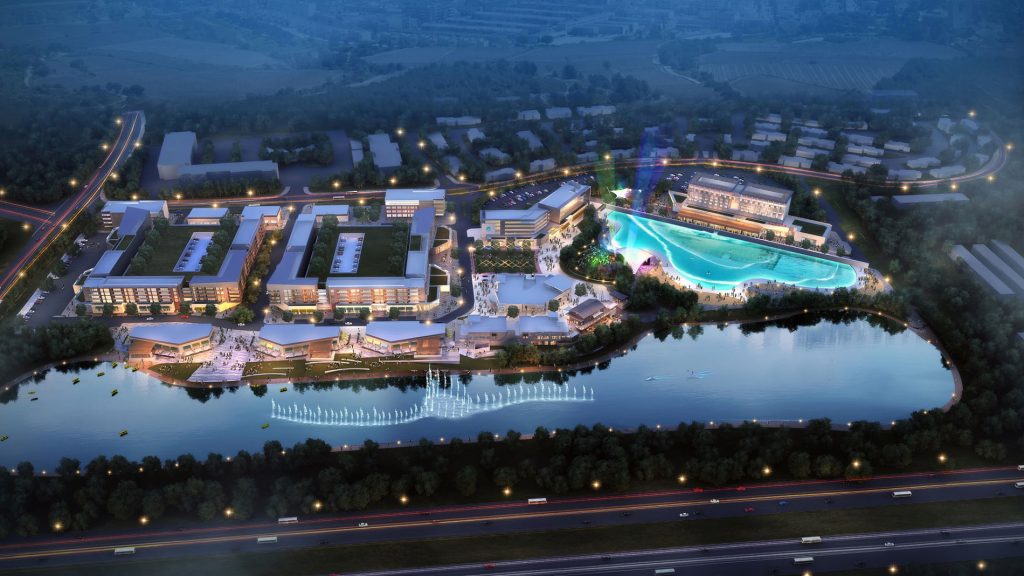 Projeto do The Lake: local contará com piscina de ondas, restaurantes, hotel, residências e diversas opções de entretenimento.