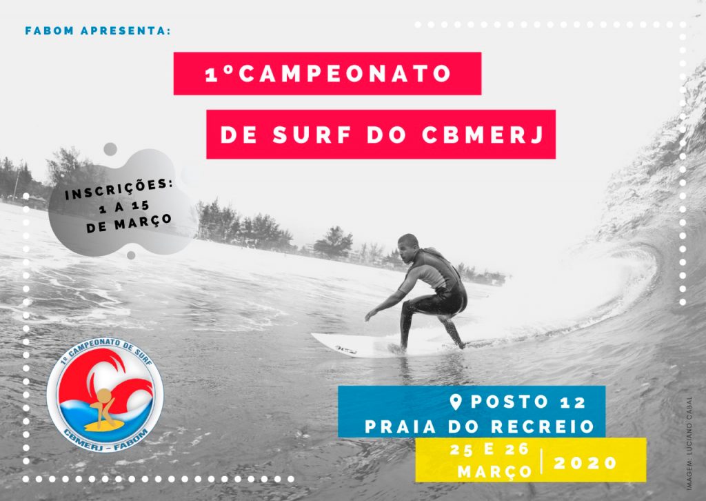 Cartaz do 1º Campeonato de Surf do CBMERJ 2020.