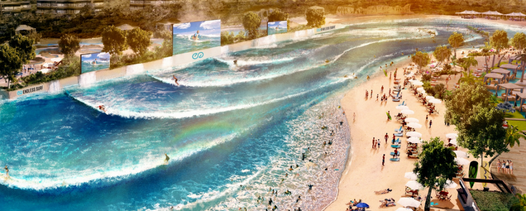 Com paredes de 26 segundos, piscina de Paris promete acomodar até 75 surfistas ao mesmo tempo.