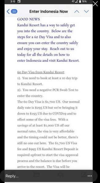 Mensagem do Kandui Resort.
