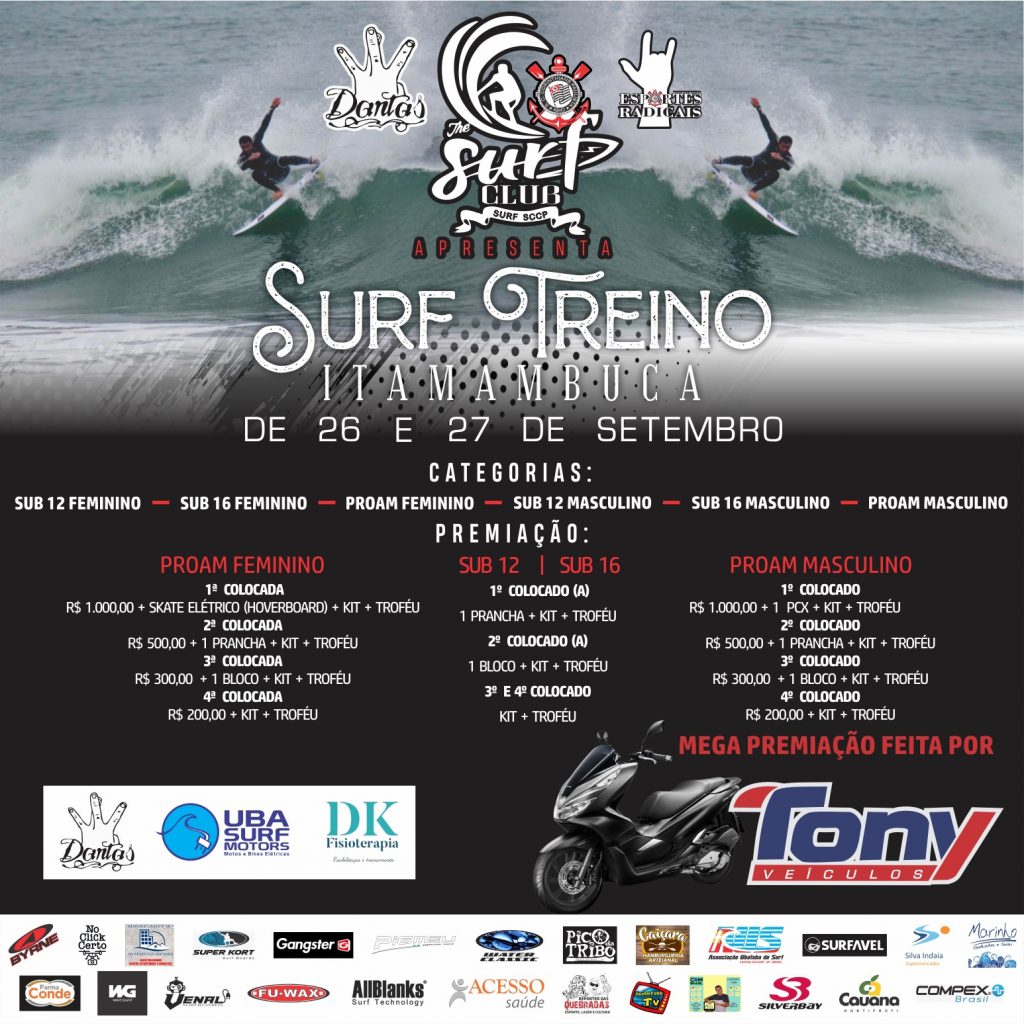 Cartaz do Surf Treino Itamambuca 2020.