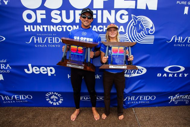 Griffin Colapinto e Caitlin Simmers, US Open of Surfing 2021, Huntington Beach, Califórnia (EUA). Foto: WSL / Morris.