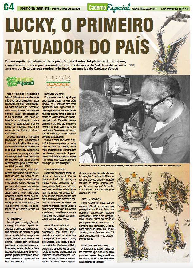 Lucky Tattoo é notícia em jornal de Santos.