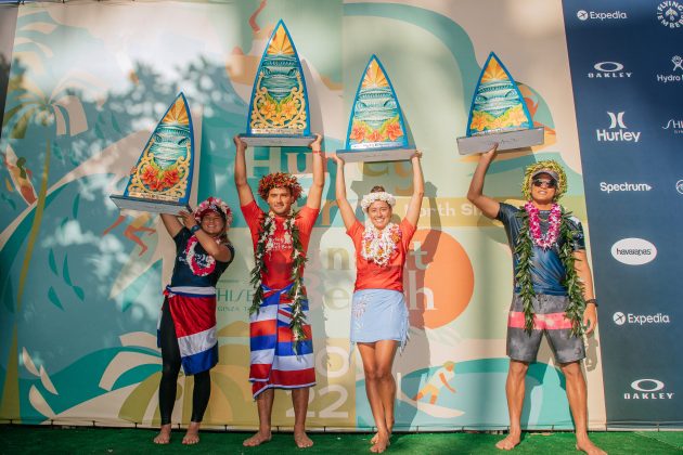 Brisa Hennessy, Barrom Mamiya, Malia Manuel e Kanoa Igarashi, Hurley Pro Sunset 2022, North Shore de Oahu, Havaí. Foto: WSL / Heff.