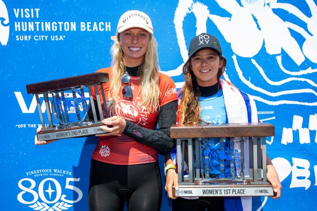 Macy Callaghan e Bettylou Sakura Johnson, US Open of Surfing 2022, Huntington Beach, Califórnia (EUA). Foto: WSL / Morris.