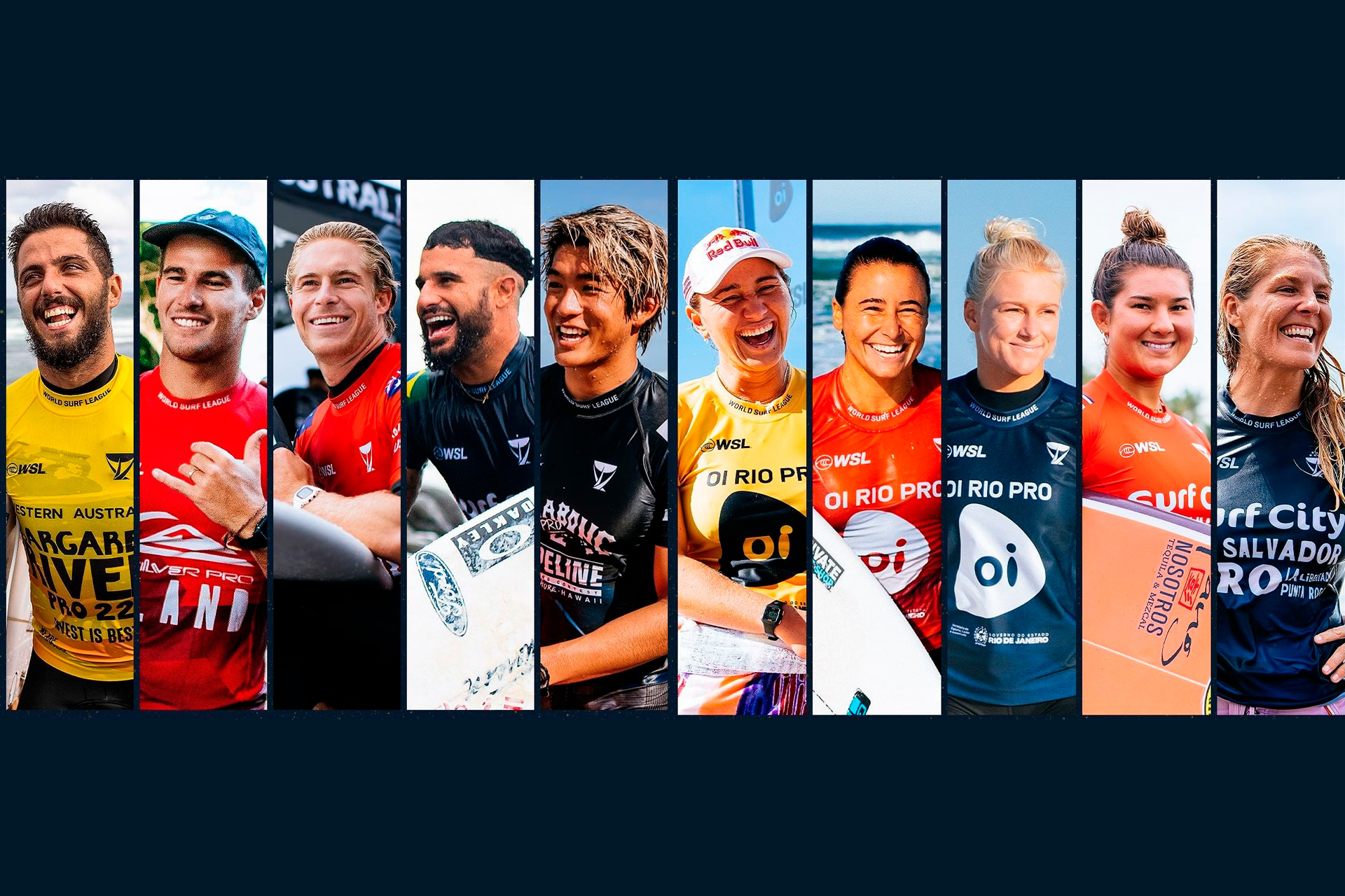 Os 10 surfistas classificados para o WSL Finals 2022.