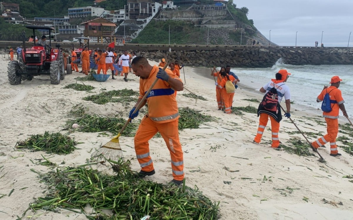 Trabalho é essencial para a limpeza da praia.
