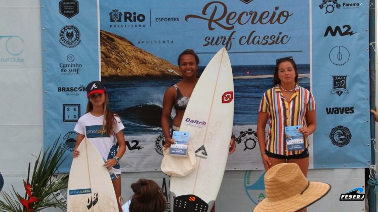 Pódio Pranchinha Open Feminino, Recreio Surf Classic 2023, Praia da Macumba (RJ). Foto: Cesar Aiello.