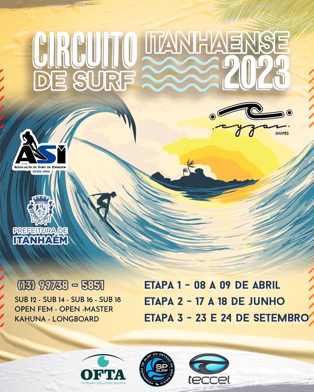 Cartaz do Circuito Itanhaense de Surf Cyzar Shapes 2023.