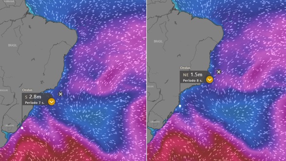 O modelo ECMWF mostra entrada de novo swell de sul nesta sexta-feira (26), chegando em Santa Catarina com força no sábado (27).