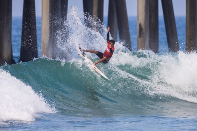 Eli Hanneman, US Open of Surfing 2023, Huntington Beach, Califórnia (EUA). Foto: WSL / Kenny Morris.