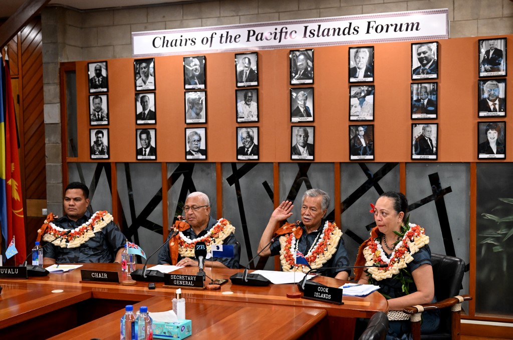 Governadores das ilhas do pacífico no Fórum das Ilhas dos Pacífico, em Suva, capital de Fiji.