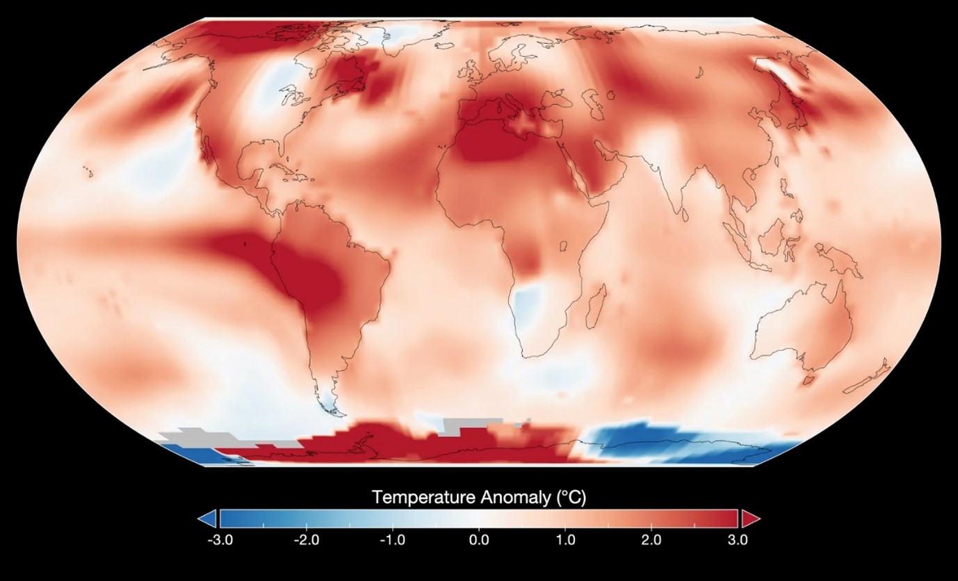 Mapa da NASA CLIMATE mostra as anomalias de temperatura no Planeta Terra.