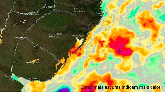 Gráfico apresenta calor no Atlântico Sul.