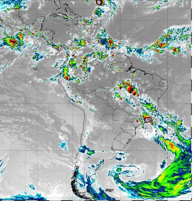 Imagem infravermelho do ciclone extratropical da última quinta-feira (INPE www.mapsat.inpe.br).