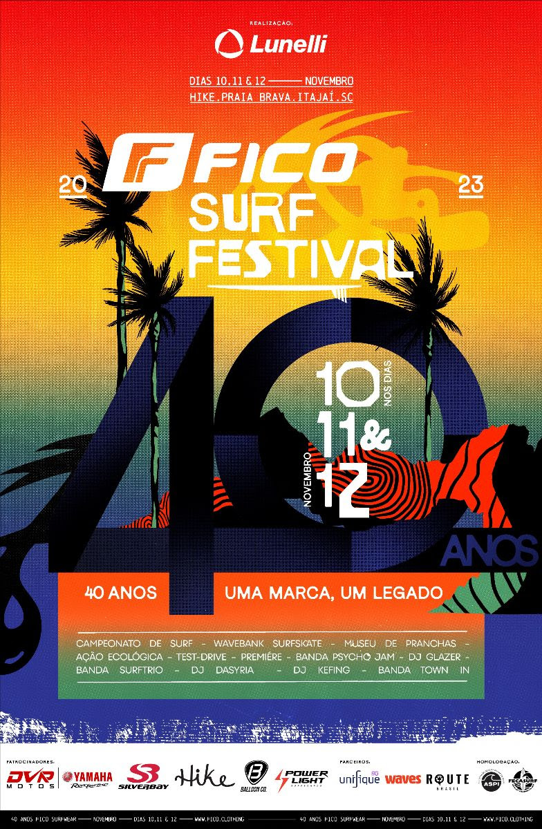 Cartaz do Fico Surf Festival 2023, Praia Brava, Itajaí (SC).