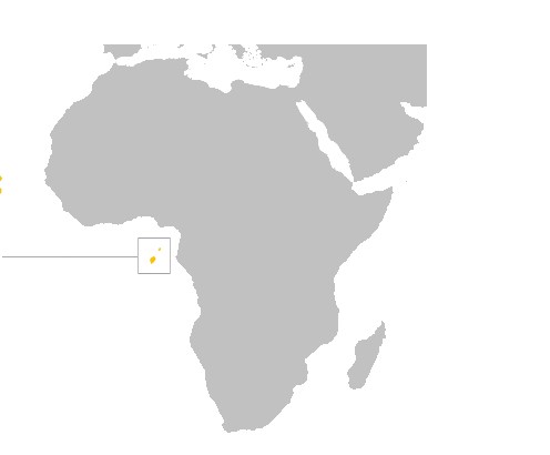 Mapa com a localização de São Tomé em relação à África.