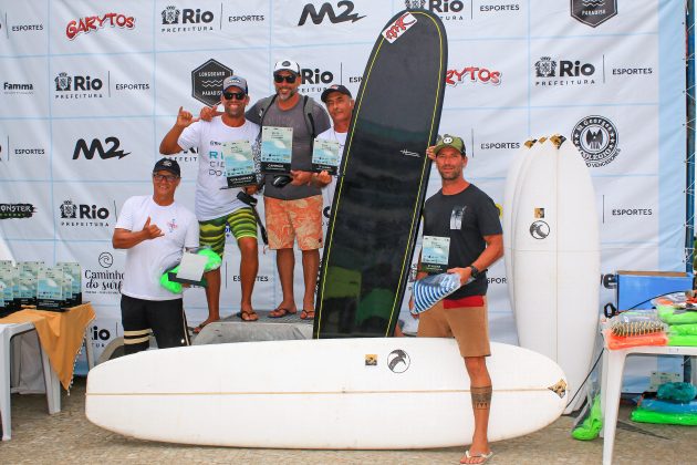 Pódio Long Grand Master, Rio Cidade do Surf, etapa da Praia da Macumba, Rio de Janeiro. Foto: Luciano Cabal.