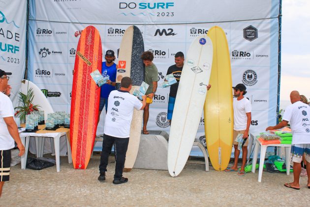 Pódio Long Open Masculino, Rio Cidade do Surf, etapa da Praia da Macumba, Rio de Janeiro. Foto: Luciano Cabal.