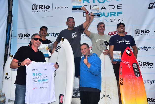 Pódio da categoria Kahuna, Rio Cidade do Surf, etapa da Prainha, Rio de Janeiro. Foto: Nelson Veiga.