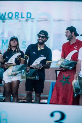 Tainá Hinckel, Filipe Toledo e Ramzi Boukhiam, ISA World Surfing Games 2024, Arecibo, Porto Rico. Foto: ISA / Jersson Barboza.