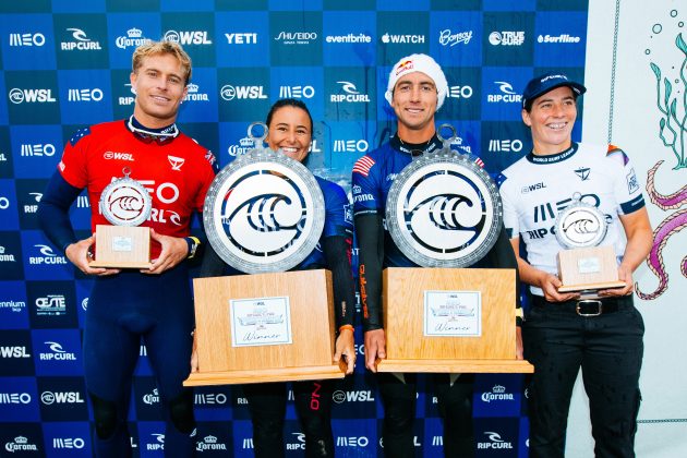 Ethan Ewing, Johanne Defay, Griffin Colapinto e Tyler Wright, MEO Pro Portugal 2024, Supertubos, Peniche. Foto: WSL / Poullenot.