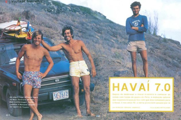 Robberto Emmenegger, Carlos Crbone e Reinaldo Dragão, Honolua Bay, Maui. Foto: Klaus Mitteldorf / Brasil Surf.