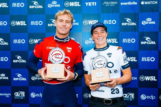 Ethan Ewing e Tyler Wright, MEO Pro Portugal 2024, Supertubos, Peniche. Foto: WSL / Poullenot.
