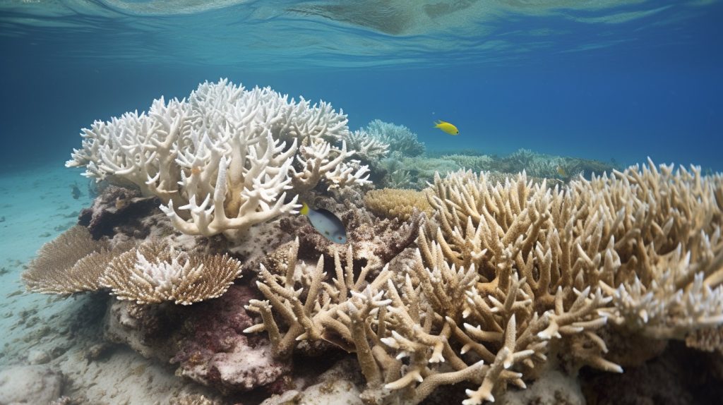 Grande Barreira de Corais da Austrália é afetada por branqueamento massivo.