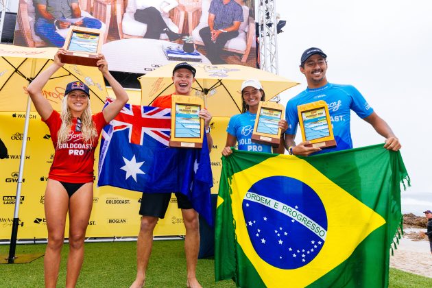 Erin Brooks, Mikey McDonagh, Samuel Pupo e Luana Silva, Gold Coast Pro 2024, Snapper Rocks, Austrália. Foto: WSL / Cait Miers.
