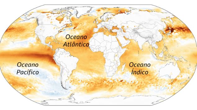 Gráfico superquecimento dos oceanos, observatório europeu Copernicus, estudo ERA5, C3S/ECMWF.