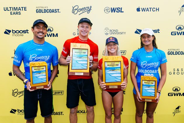Samuel Pupo, Mikey McDonagh e Erin Brooks e Luana Silva, Gold Coast Pro 2024, Snapper Rocks, Austrália. Foto: WSL / Cait Miers.