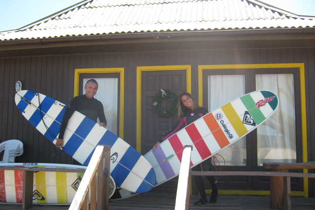 Miguel e Chloé Calmon durante uma trip para Punta Lobos, Chile, em 2012.